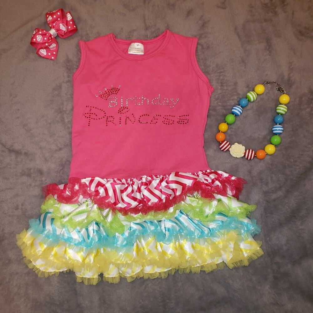 NWOT Birthday Princess Rainbow Tutu dress + extras